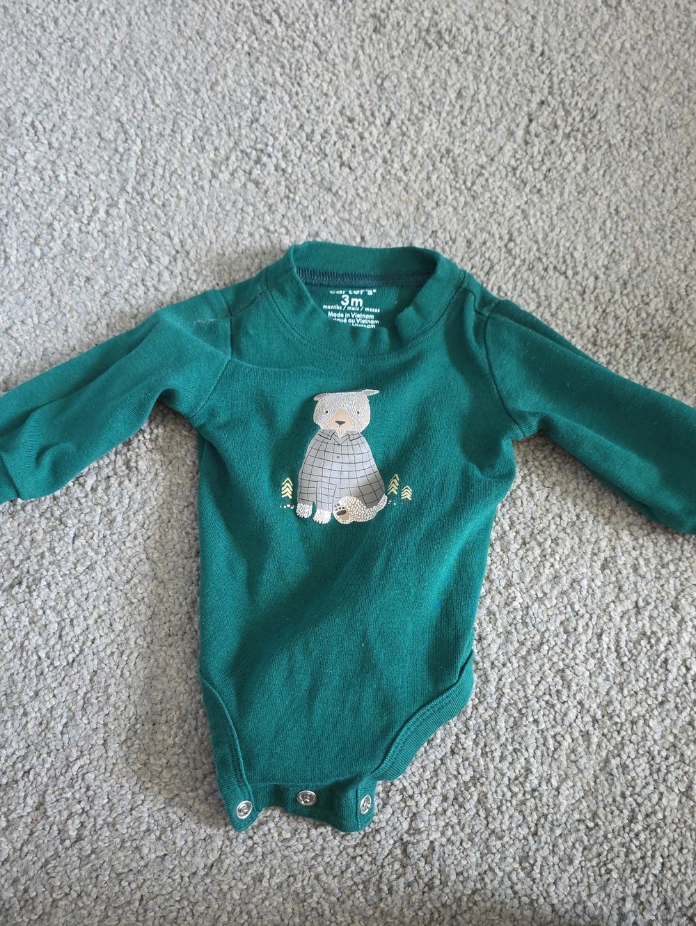Carter's Forest Green Bear Applique Long-Sleeve One-Piece